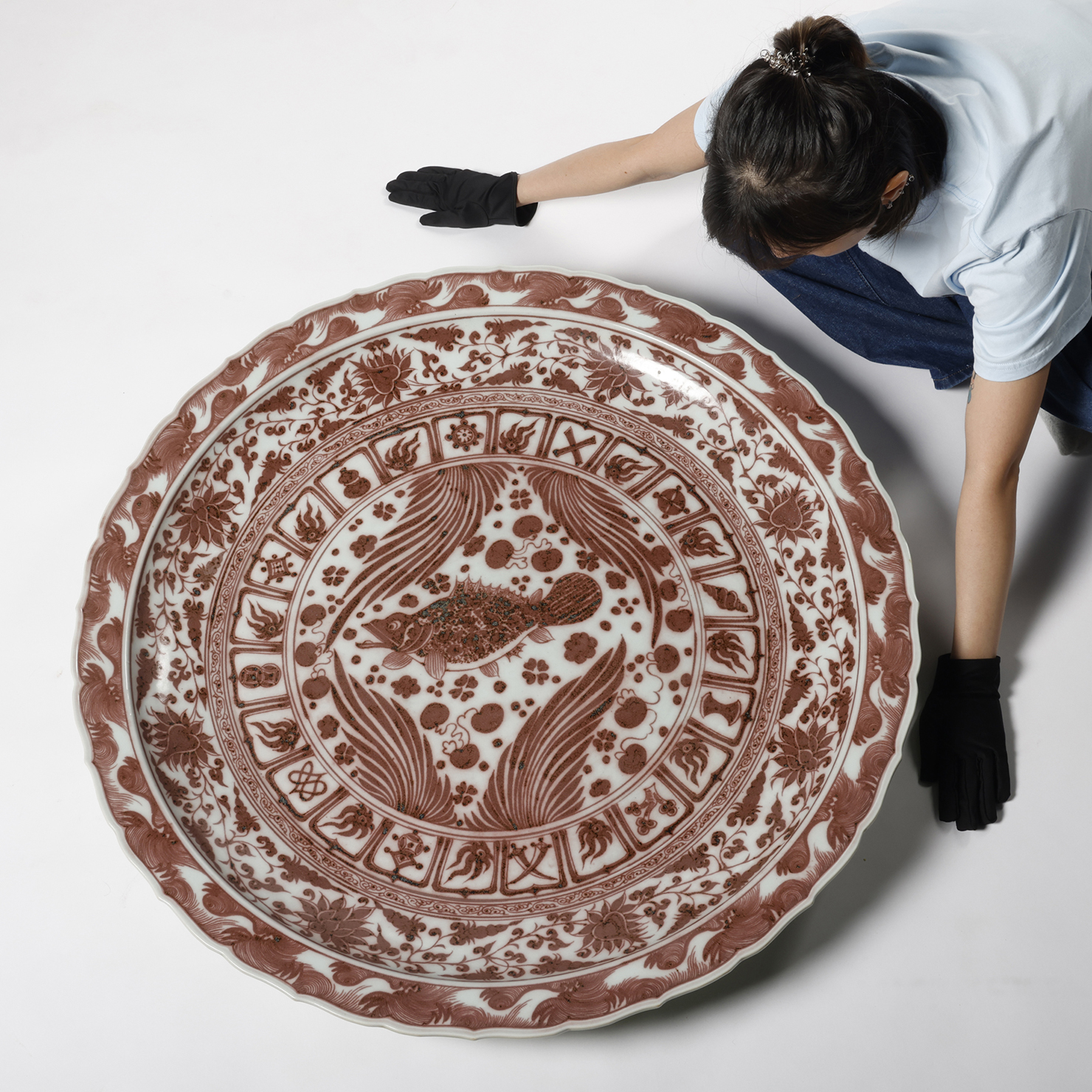 瘋了古陶瓷釉裡紅魚藻紋大賞盤重25kg 內地無法運送(PH-UAAH11)II - 補 